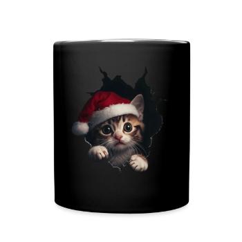Katzenbesitzer Katzen Weihnachten Weihnachts Katze - Tasse einfarbig - Schwarz - Vorne