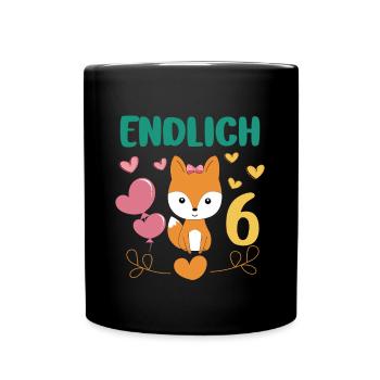 Finally 6 Years Girl Birthday Shirt Fox - Full Colour Mug - black - Front