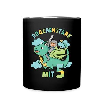 Ritter & Drache Geburtstagsmotiv 5 Jahre Jungen - Tasse einfarbig - Schwarz - Vorne