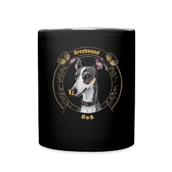 Cartoon Windhund mit niedlichem Schmetterling - Tasse einfarbig - Schwarz - Vorne