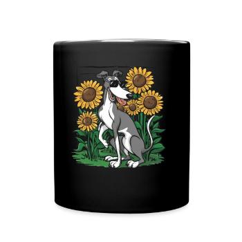 Lévrier et tournesols - Mug uni - noir - Devant