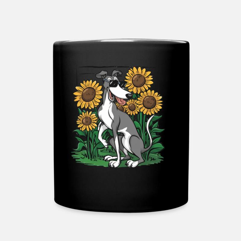 Windhund und Sonnenblumen - Tasse einfarbig - Schwarz