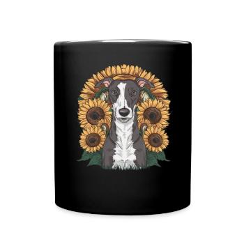 Lévrier et tournesols - Mug uni - noir - Devant