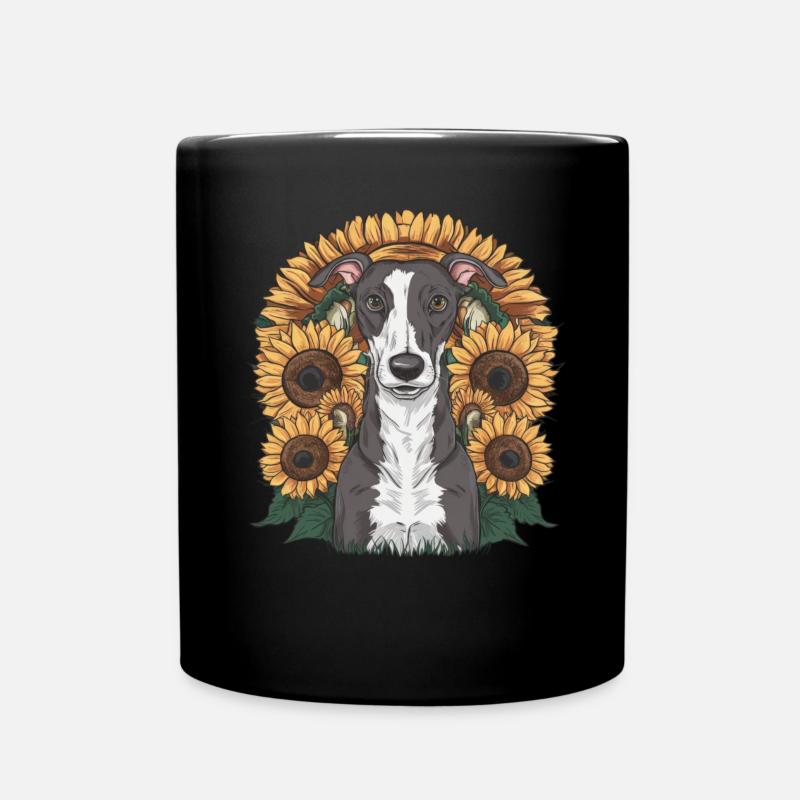 Windhund und Sonnenblumen - Tasse einfarbig - Schwarz