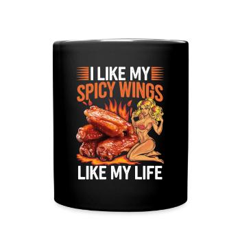 J’aime mes ailes épicées comme ma vie Chicken Woman - Mug uni - noir - Devant