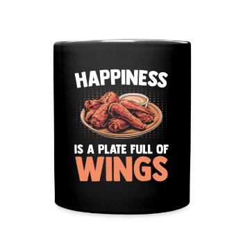 Chicken Wing - Happiness Is A Plate Full Of Wings - Tasse einfarbig - Schwarz - Vorne