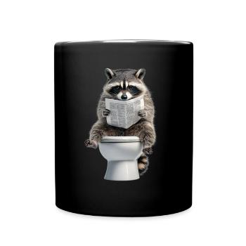 Drôle de raton laveur sur les toilettes avec journal zoo animal de compagnie - Mug uni - noir - Devant