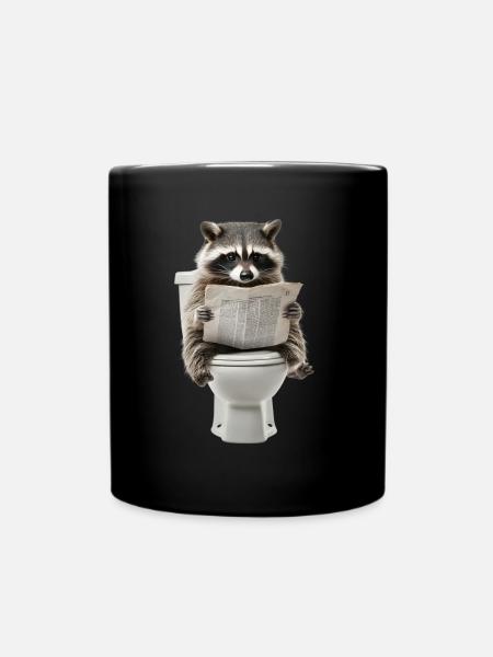 Lustiger Waschbär auf Klo mit Zeitung Zoo Haustier - Tasse einfarbig - Schwarz