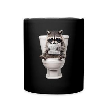 Drôle de raton laveur sur les toilettes avec journal zoo animal de compagnie - Mug uni - noir - Devant
