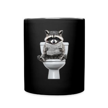 Funny raccoon on toilet with newspaper zoo pet - Full Colour Mug - black - Front