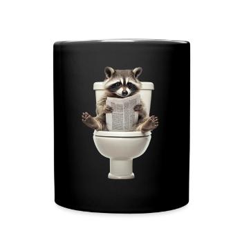 Drôle de raton laveur sur les toilettes avec journal zoo animal de compagnie - Mug uni - noir - Devant