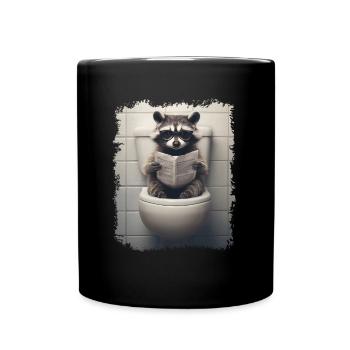 Funny raccoon on toilet with newspaper zoo pet - Full Colour Mug - black - Front