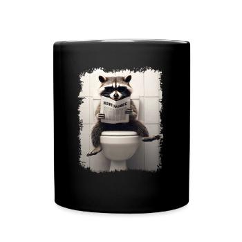 Funny raccoon on toilet with newspaper zoo pet - Full Colour Mug - black - Front