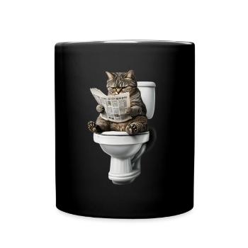 Lustiges Katzen Katzenbesitzer Klo Katze Haustier - Tasse einfarbig - Schwarz - Vorne