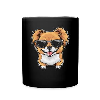 Cartoon Pekiniese, motif cool avec des lunettes de soleil - Mug uni - noir - Devant