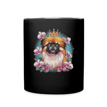 Süßes Tiermotiv mit Pekinese und Krone - Tasse einfarbig - Schwarz - Vorne