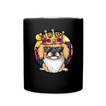 Cartoon Pekinese mit Rosen und Krone - Tasse einfarbig - Schwarz - Vorne