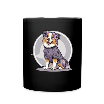 Australischer Schäferhund mit Blumenmotiv - Tasse einfarbig - Schwarz - Vorne