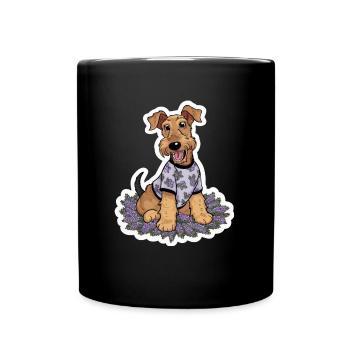 Cute Airedale Terrier with lilac - Full Colour Mug - black - Front