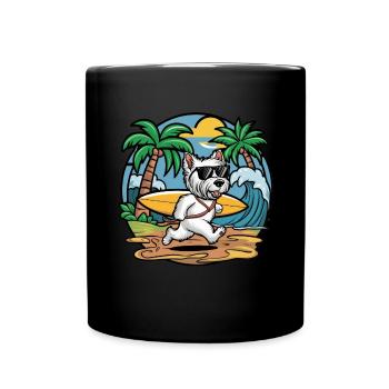 West Highland White Terrier am Strand - Tasse einfarbig - Schwarz - Vorne