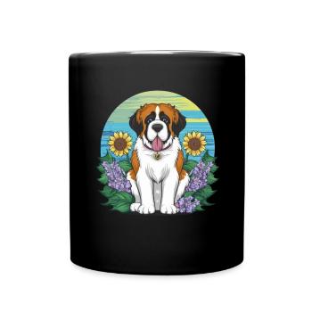 Saint-Bernard aux tournesols - Mug uni - noir - Devant