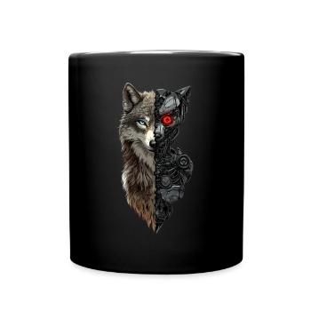 Funny Robot Art Wolf Cyborg Animal AI Wolf - Full Colour Mug - black - Front