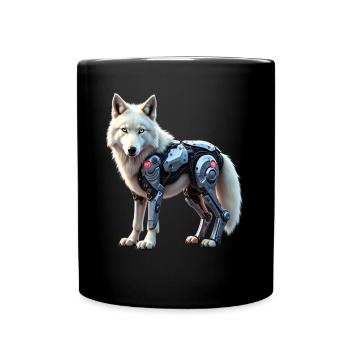 Funny Robot Art Wolf Cyborg Animal AI Wolf - Full Colour Mug - black - Front