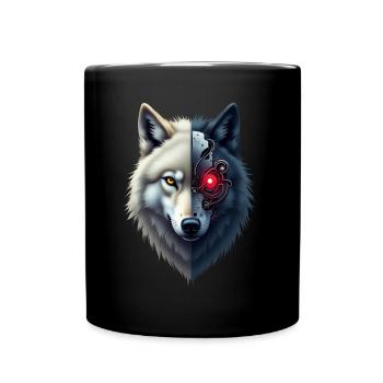 Funny Robot Art Wolf Cyborg Animal AI Wolf - Full Colour Mug - black - Front