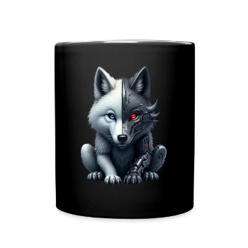 Funny Robot Art Wolf Cyborg Animal AI Wolf - Full Colour Mug - black - Front