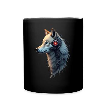Funny Robot Art Wolf Cyborg Animal AI Wolf - Full Colour Mug - black - Front