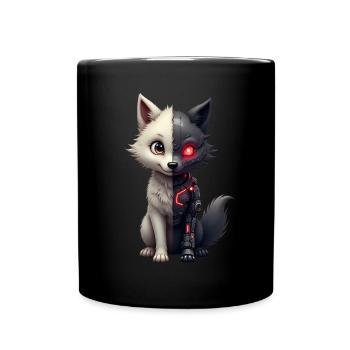 Lustiger Roboter Kunst Wolf Cyborg Tier AI Wolf - Tasse einfarbig - Schwarz - Vorne