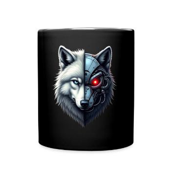 Lustiger Roboter Kunst Wolf Cyborg Tier AI Wolf - Tasse einfarbig - Schwarz - Vorne