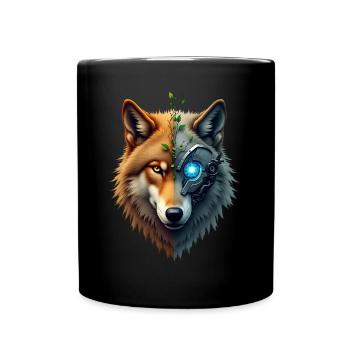 Lustiger Roboter Kunst Wolf Cyborg Tier AI Wolf - Tasse einfarbig - Schwarz - Vorne