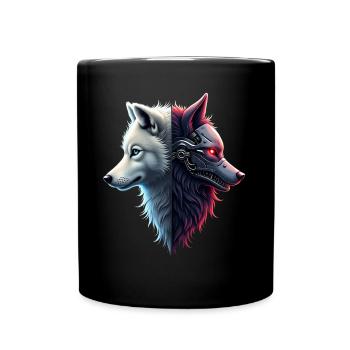 Lustiger Roboter Kunst Wolf Cyborg Tier AI Wolf - Tasse einfarbig - Schwarz - Vorne