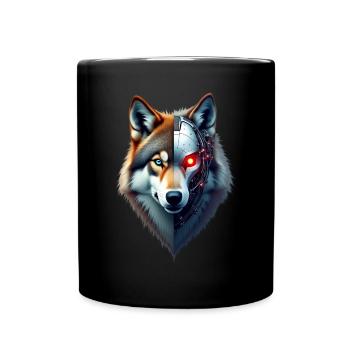 Funny Robot Art Wolf Cyborg Animal AI Wolf - Full Colour Mug - black - Front