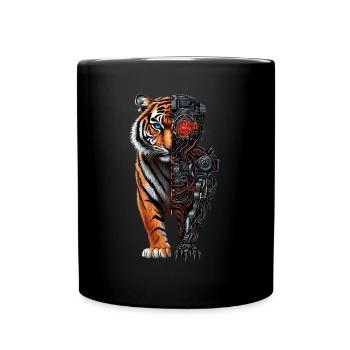 Lustiger Roboter Kunst Tiger Cyborg Tier AI Tiger - Tasse einfarbig - Schwarz - Vorne