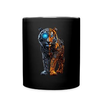 Lustiger Roboter Kunst Tiger Cyborg Tier AI Tiger - Tasse einfarbig - Schwarz - Vorne