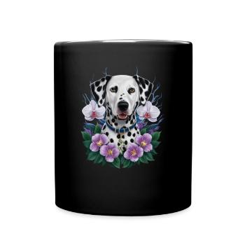 Süßer Dalmatiner mit Orchideen - Tasse einfarbig - Schwarz - Vorne