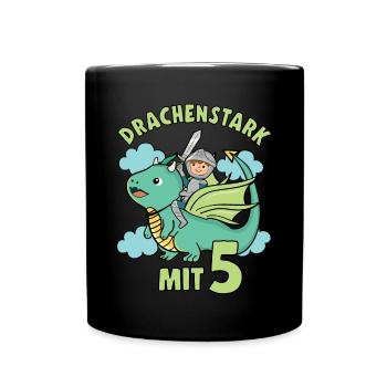 Ritter & Drache Geburtstagsmotiv 5 Jahre Jungen - Tasse einfarbig - Schwarz - Vorne