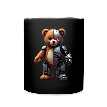 Lustige Roboter Tech Teddybär Cyborg Tier Bär - Tasse einfarbig - Schwarz - Vorne