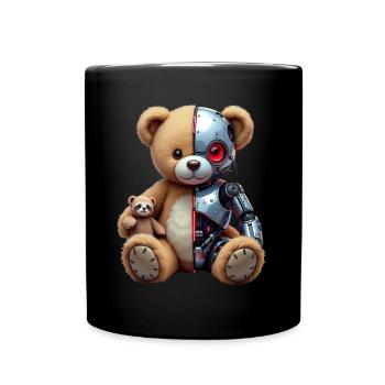 Lustige Roboter Tech Teddybär Cyborg Tier Bär - Tasse einfarbig - Schwarz - Vorne