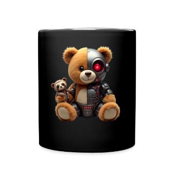 Lustige Roboter Tech Teddybär Cyborg Tier Bär - Tasse einfarbig - Schwarz - Vorne
