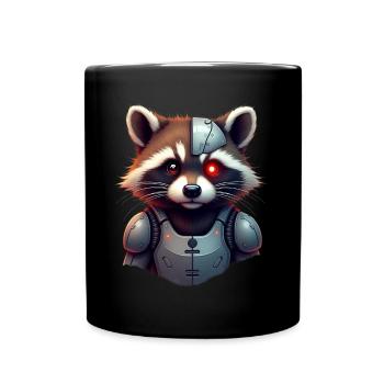 Lustige Roboter Tech Waschbär Cyborg Tier Raccoon - Tasse einfarbig - Schwarz - Vorne