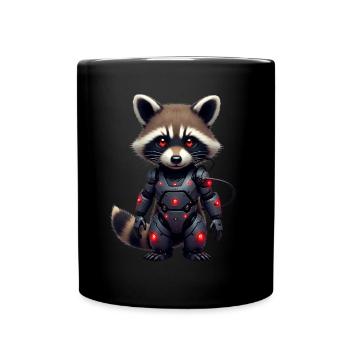 Lustige Roboter Tech Waschbär Cyborg Tier Raccoon - Tasse einfarbig - Schwarz - Vorne