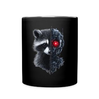 Lustige Roboter Tech Waschbär Cyborg Tier Raccoon - Tasse einfarbig - Schwarz - Vorne