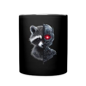 Lustige Roboter Tech Waschbär Cyborg Tier Raccoon - Tasse einfarbig - Schwarz - Vorne