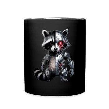 Lustige Roboter Tech Waschbär Cyborg Tier Raccoon - Tasse einfarbig - Schwarz - Vorne
