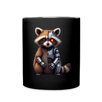 Lustige Roboter Tech Waschbär Cyborg Tier Raccoon - Tasse einfarbig - Schwarz - Vorne