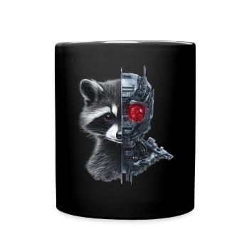 Lustige Roboter Tech Waschbär Cyborg Tier Raccoon - Tasse einfarbig - Schwarz - Vorne