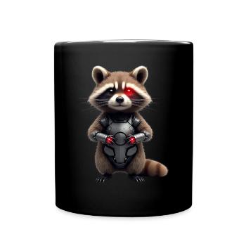 Lustige Roboter Tech Waschbär Cyborg Tier Raccoon - Tasse einfarbig - Schwarz - Vorne